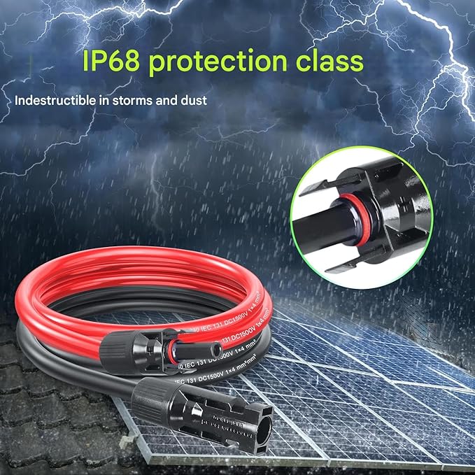 50Ft Solar Panels Extension Cables 6mm² PV Cable with Male and Female Connectors IP68 Waterproof 10AWG Solar Wire