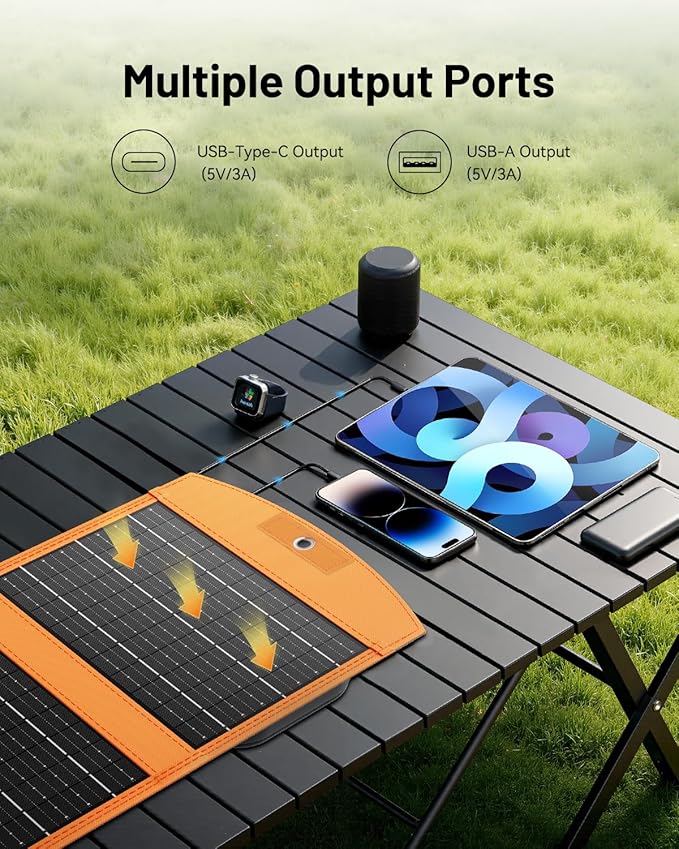 SOLUPUP Solar Panels 30W Portable Foldable Solar Charger with 5V USB-A and USB-C Fast Charging Compatible with iPhone iPad Samsung Power Banks IPX5 Waterproof Perfect for Camping Hiking Outdoor