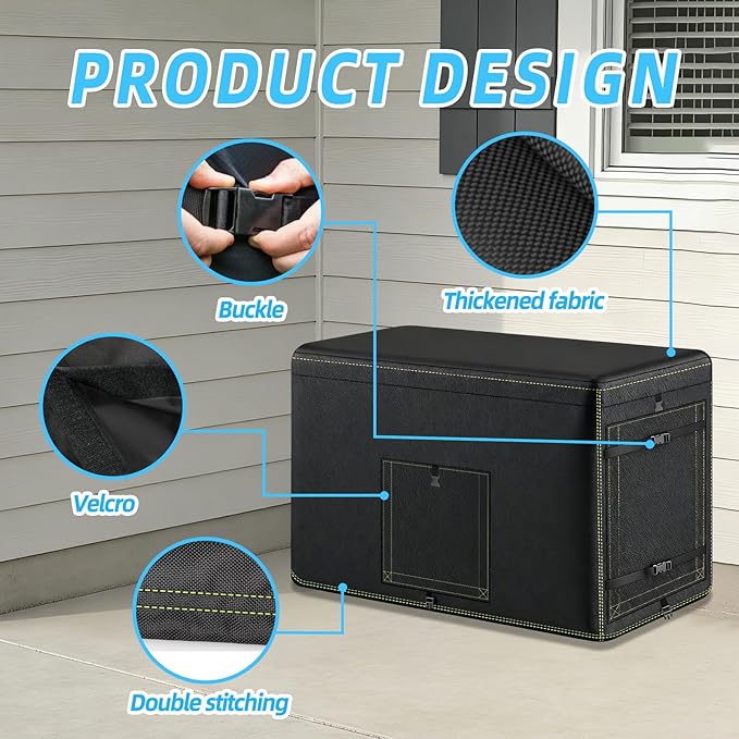 Generator Cover 600D Polyester Heavy-Duty Waterproof Generator Cover for 7.5–22kW Home Standby Generators — Windproof Zippered/Elastic Hem Design Black