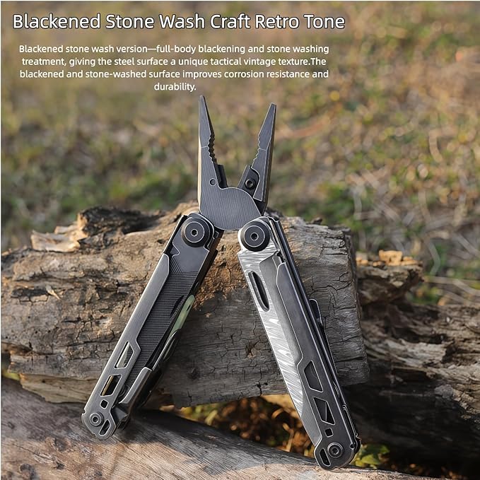 Multitool 24-in-1 Full-Size Lightweight EDC Multi-Purpose Pliers Damascus Steel Main Blade Outdoor Gear Camping Knives &amp Tools Gifts for Guys Gifts for Hunters Men who have Everything (Bla