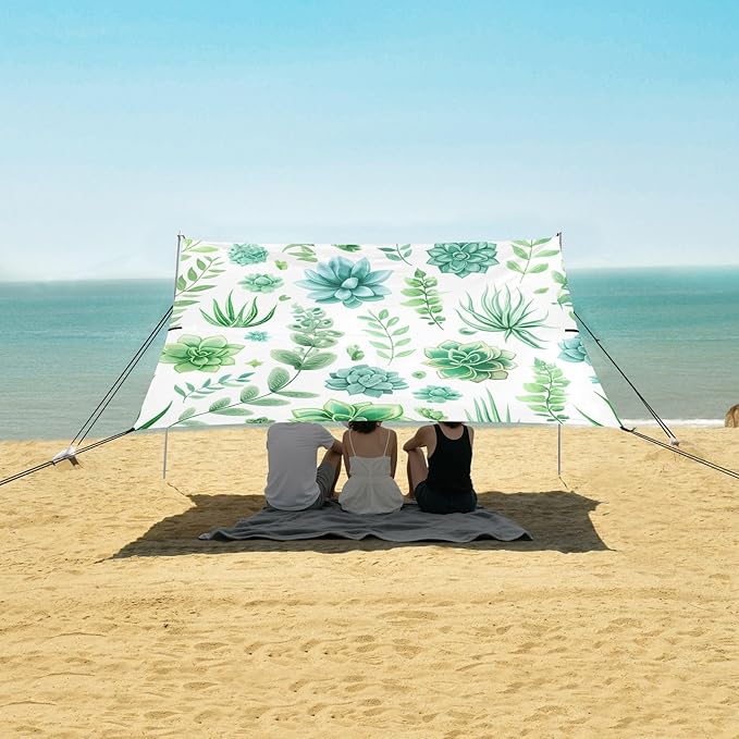 Beach Canopy with Windproof Ropes &amp Sandbags Beach Tent Sun Shade Sun Shelter for Camping Trips Fishing Backyard Fun or Picnics Grass