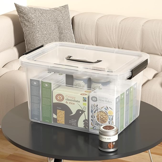 17.5 L Clear Plastic Storage Bin with Handle Latching Storage Box with Lid 4 Packs