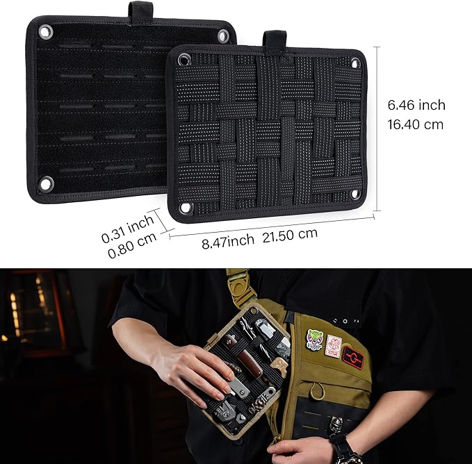 TACTICAL_GEEK TCM EDC Organizer Board Backpack Anti-Slip Elastic Woven Board for Travel Gear Elastic Grid Organizer for Electronics Accessories Travel Cables Chargers and More Black