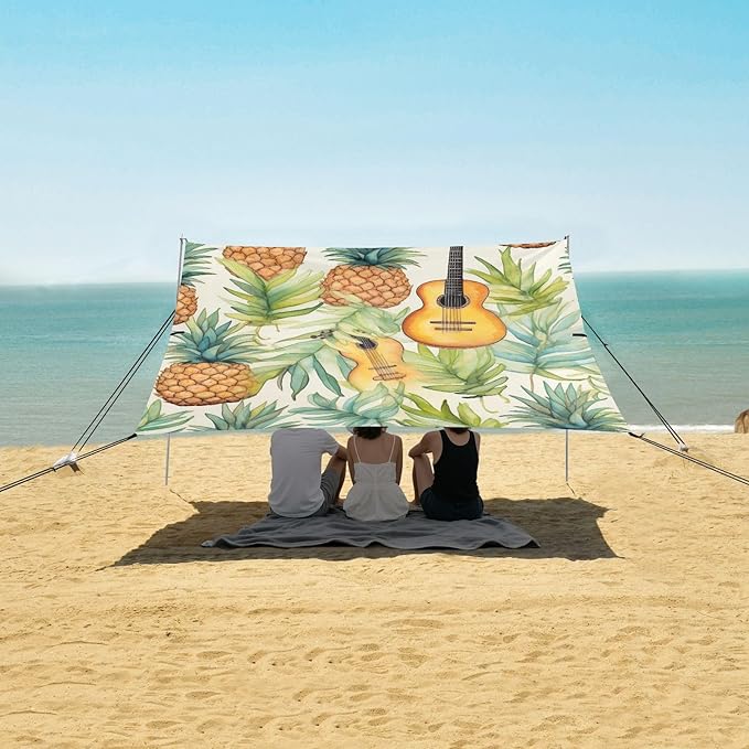 ALAZA Music Guitar Pineapples Beach Tent Sun Shelter Portable Canopy Sunshade for Outdoor Camping Picnics Backyard Fun 10x9 ft