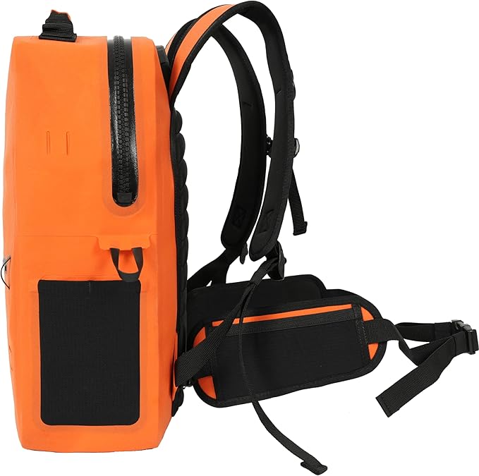 Breakwater Supply™ River Ute Waterproof IP68 Utility Backpack Floating TPU Submersible Dry Bag with Padded Hip Belt and Airtight Zippers | 20L (River Ute 20L Safety Orange)