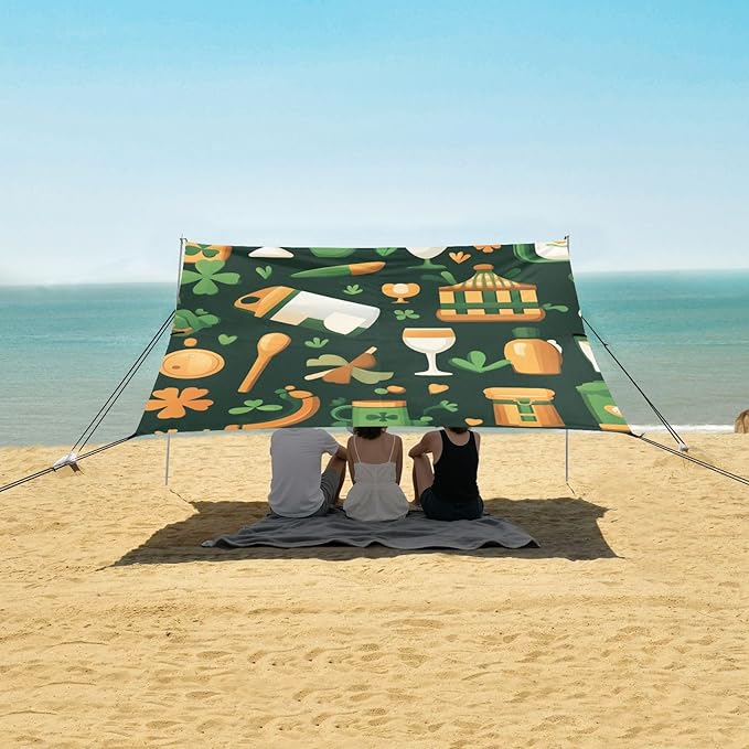 ALAZA Clover Elements St.Patrick's Day Beach Tent Sun Shelter Portable Canopy Sunshade for Outdoor Camping Picnics Backyard Fun 10x9 ft
