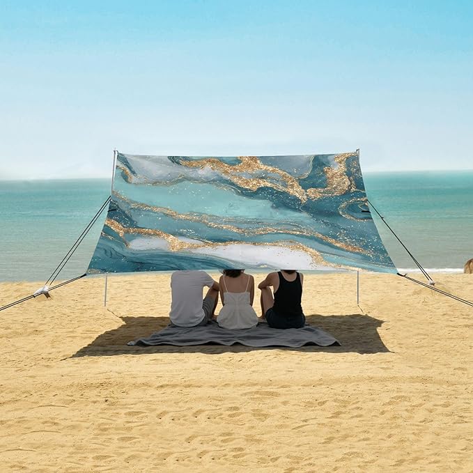 ALAZA Green Gold Marble Pattern Beach Tent Sun Shelter Portable Canopy Sunshade for Outdoor Camping Picnics Backyard Fun 10x9 ft