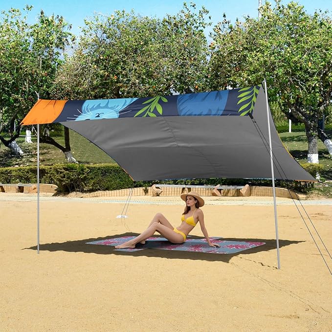 ALAZA Tile Pattern Cat Color Tile Pattern Beach Tent Sun Shelter Portable Canopy Sunshade for Outdoor Camping Picnics Backyard Fun 10x9 ft