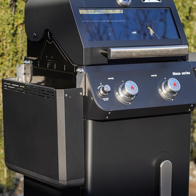 Monument Grills 2-Burner Foldable Stainless Steel Liquid Propane Gas Patio Garden Barbecue Grill with Clearview® Lid Knob Control Mesa220 with BBQ Cover