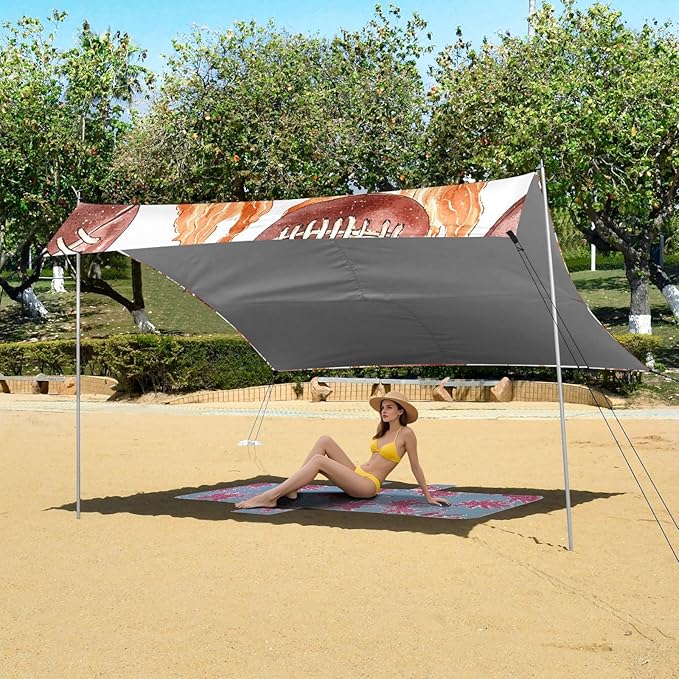ALAZA Rugby Red Fire Pattern Beach Tent Sun Shelter Portable Canopy Sunshade for Outdoor Camping Picnics Backyard Fun 10x9 ft