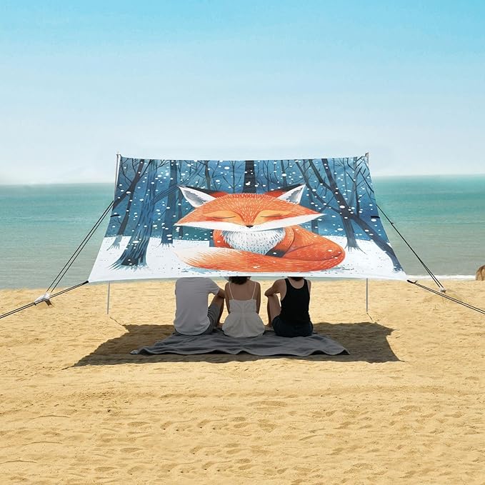 ALAZA Fox Winter in Forest Beach Tent Sun Shelter Portable Canopy Sunshade for Outdoor Camping Picnics Backyard Fun 10x9 ft