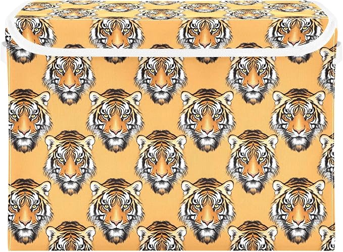 MNSRUU Containers Baskets with Lids Tiger Faces Foldable Storage Bins Organizer with Lid Collapsible Storage Boxes for Home Bedroom Closet Office