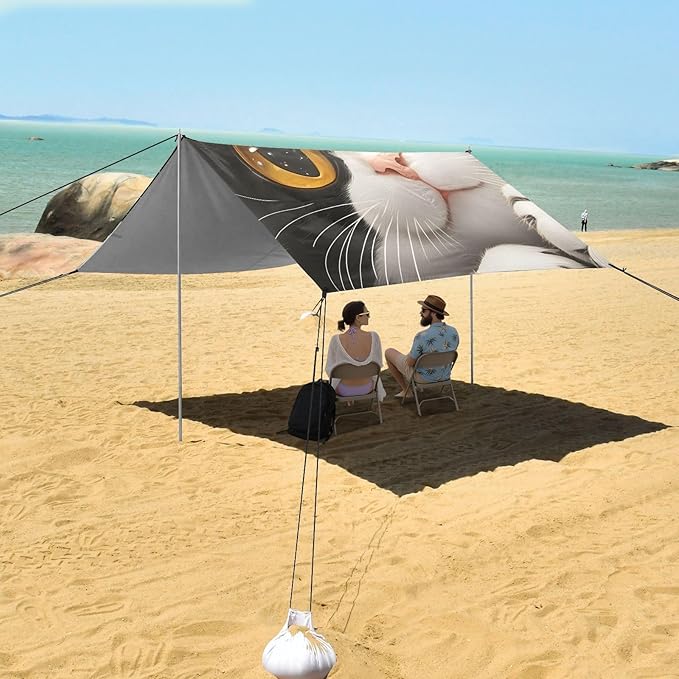 ALAZA Cat with Brown Pupils Beach Tent Sun Shelter Portable Canopy Sunshade for Outdoor Camping Picnics Backyard Fun 10x9 ft