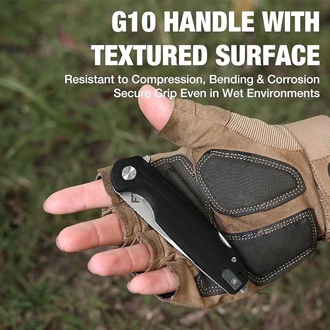 FLISSA Multitool Pocket Knife 3.3 D2 Blade with G10 Handle Liner Lock Folding Knife with Glass Breaker Screwdrivers Bottle Opener &amp Rope Cutter for EDC Survival Camping Hiking (Black)