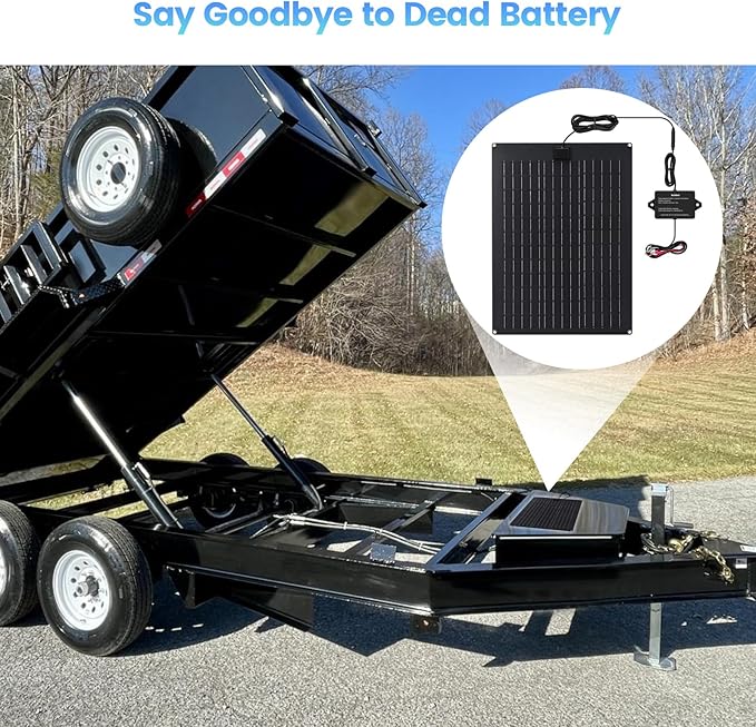 Solar Battery Charger Maintainer Zuomeng 20W Solar Panel Kit for Dump Trailer Built-in Maintenance Pulse &amp Intelligent MPPT Charge Controller Waterproof Suitable for 12V Lead-Acid Battery
