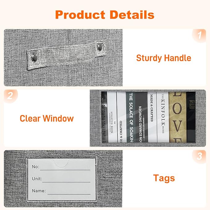4-Pack Fabric Storage Bins with Lids Foldable Storage Boxes with Handles &amp Clear Window Closet Organizers for Clothes Books (Grey 4PCS/14.9 x 9.8 x 9.8 in)