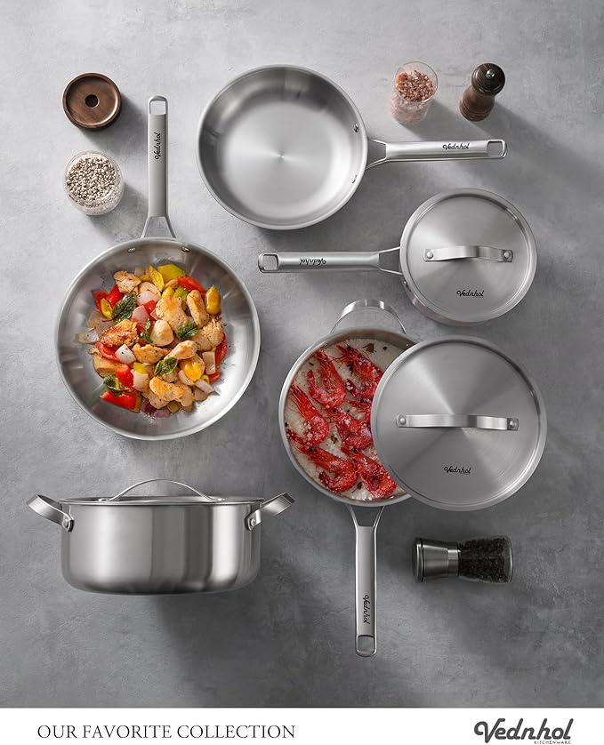 Stainless Steel Cookware Set 8 Pcs Tir-Ply Pots and Pans Set PFOA&ampPTFE Free Dishwasher&ampOven Safe Kitchen Induction Compatible ollas de acero inoxidable para cocinar