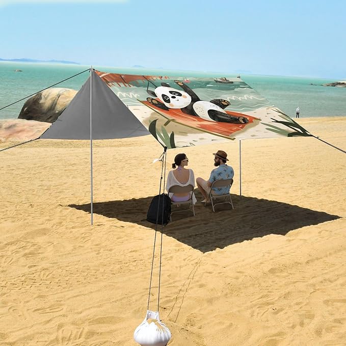 ALAZA Cute Panda Stars Beach Palm Tree Beach Tent Sun Shelter Portable Canopy Sunshade for Outdoor Camping Picnics Backyard Fun 10x9 ft