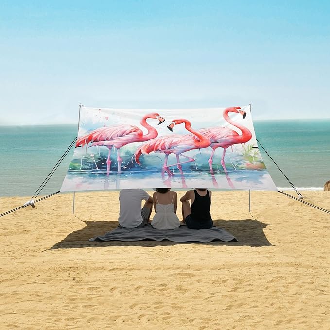 ALAZA Three Pink Flamingos Beach Tent Sun Shelter Portable Canopy Sunshade for Outdoor Camping Picnics Backyard Fun 10x9 ft
