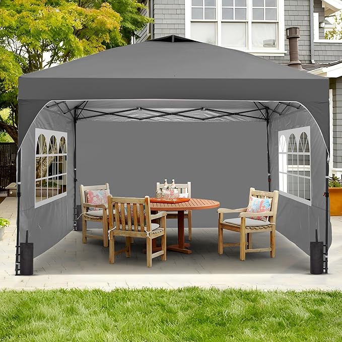 GDY 8x8FT Pop Up Canopy Tent with One Push Setup Easy to Install with 4-Sidewalls for Events Parties Camping Outdoor Gazebo with 4-Sandbags Grey.