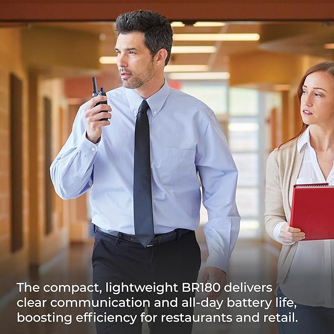 Midland BR180 BizTalk - UHF Business Two-Way Radio - 1W 56 Channels Headset Desktop Charger Rechargeable Battery - for Warehouse &amp Hospitality (1-Pack)