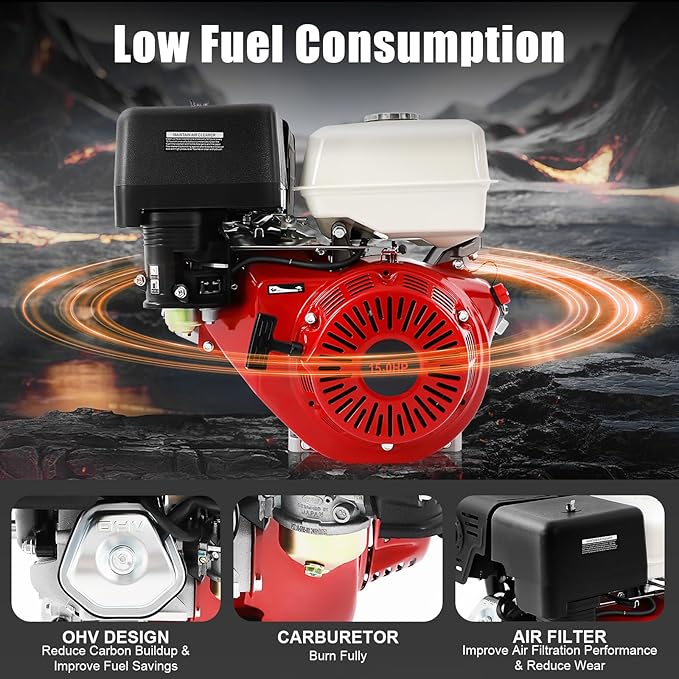 420CC 15Hp Gasoline Engine 9700W Mini Bike Engine Pull Start Air Cooling Go Kart Motor 4-Stroke Small Gas Engine 3000-3600Rpm for Water Pumps Vibrators Generators with 1.72 Gallons Fuel Tank