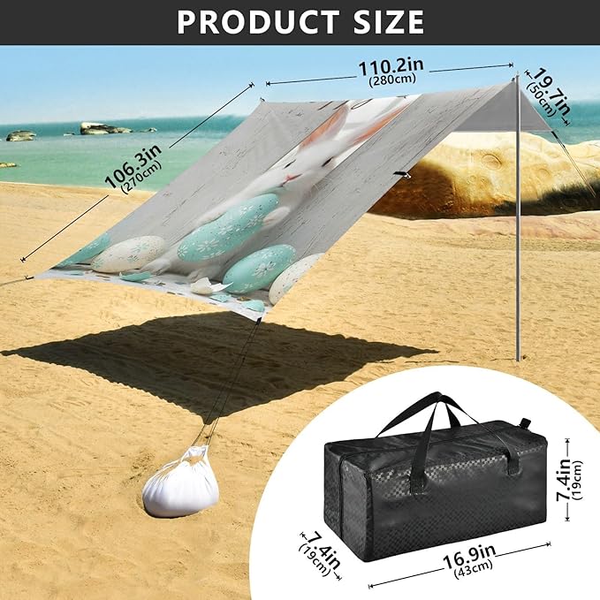 Beach Canopy with Windproof Ropes &amp Sandbags Beach Tent Sun Shade Sun Shelter for Camping Trips Fishing Backyard Fun or Picnics Happy Easter
