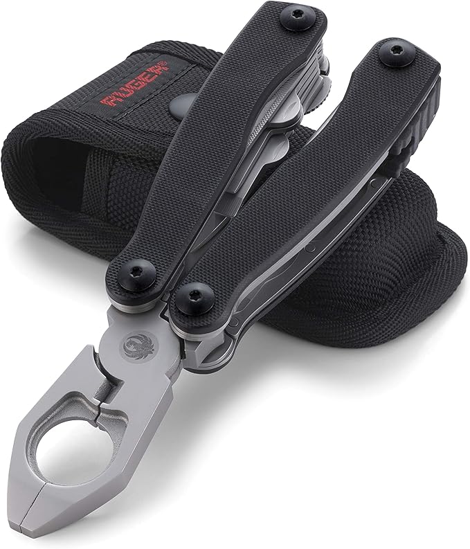 CRKT Ruger 1911 Multitool: Folding Pocket Knife with Liner Lock Pliers Spring Cutter Screwdrivers Punch Rod Wrenches with Polyester Sheath R5100