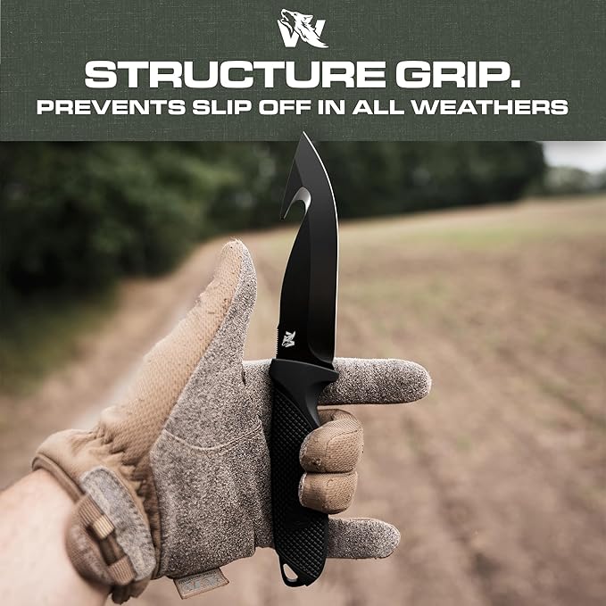 ODENWOLF HUNTER 2 - Tactical Hunting Knife with Gut Hook - Deer SkinningKnife for Hunting - Knife Fixed Blade with Sheath - Field Dressing Knive with Gutting Hook - Survival Knife with Sheath