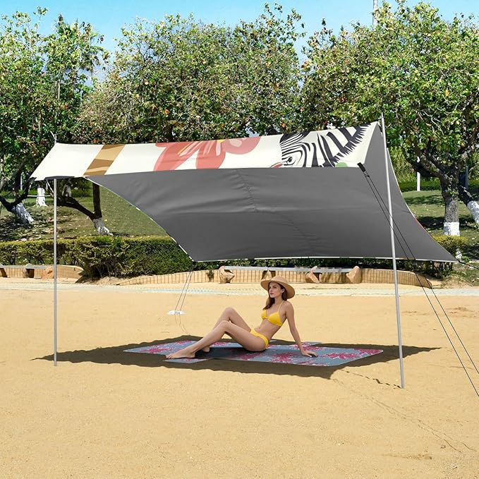 ALAZA Cute Cartoon Zebras Palm Trees Flowers Beach Tent Sun Shelter Portable Canopy Sunshade for Outdoor Camping Picnics Backyard Fun 10x9 ft