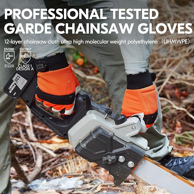 Vgo... 1Pair Chainsaw Gloves 12-Layer Chainsaw Protection on Left Hand BackGoat leather Work Gloves Mechanic Gloves