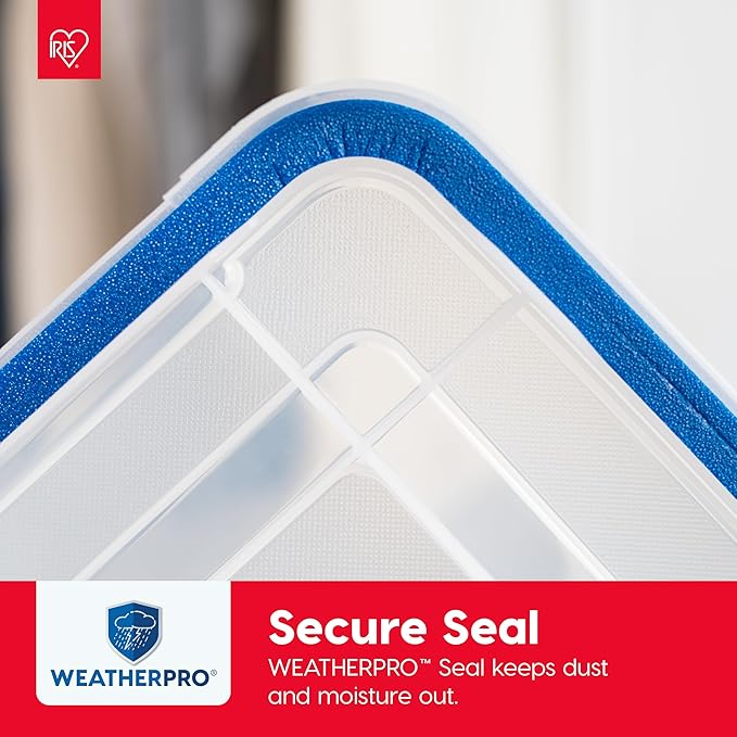 IRIS USA WeatherPro 16 Qt Storage Bins with Lids 3 Pack BPA-Free Plastic Gasket Box with Tight Latch and Seal Stackable Nestable Tote Tub - Clear/Blue