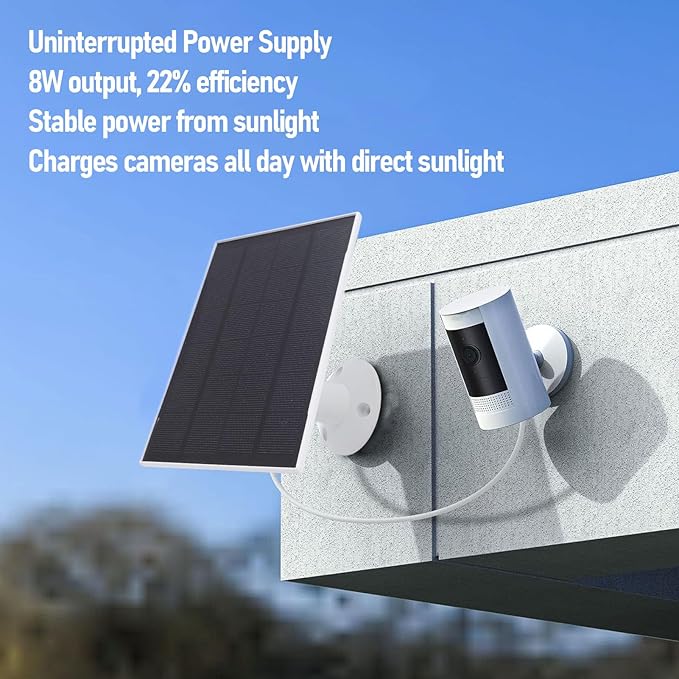 Generic 8W Solar Panel for Bird Feeder Camera Type C Solar Panel Charger 360° Swivel Bracket for Rechargeable Battery Bird Feeder Security Doorbell Camera (White)