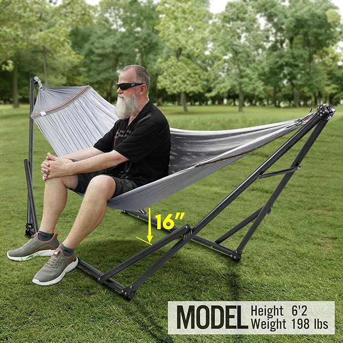 Tranquillo Universal Double Hammock with Stand Included for 2 Persons/Foldable Hammock Stand 600 lbs Capacity Portable Case - Inhouse Outdoor Camping Grey