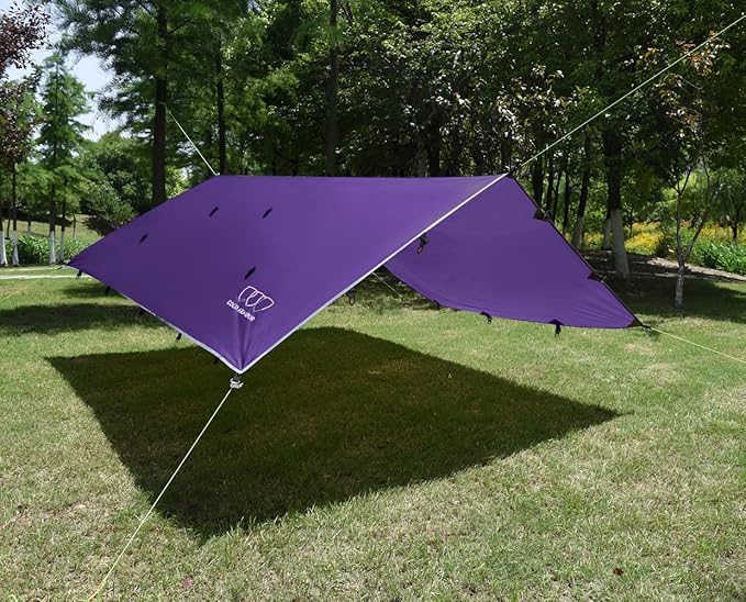 Gold Armour Rainfly Tarp Hammock Premium 14.7ft/12ft/10ft/8ft Rain Fly Cover Waterproof Ultralight Camping Shelter Canopy Survival Equipment Gear Camping Tent Accessories (Purple 10ft x 10ft)