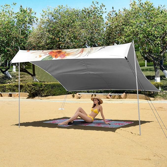ALAZA Watercolor Puppy and Flower Beach Tent Sun Shelter Portable Canopy Sunshade for Outdoor Camping Picnics Backyard Fun 10x9 ft