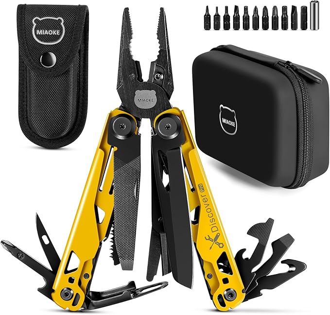 MIAOKE Multitool 23 in 1 with Premium Gift Box Screwdrivers Saw Screwdrivers Bottle Opener Pliers Camping Knife Cool Gadgets for Men Best Gift for Boyfriend Son Dad Him Husband (Yellow)