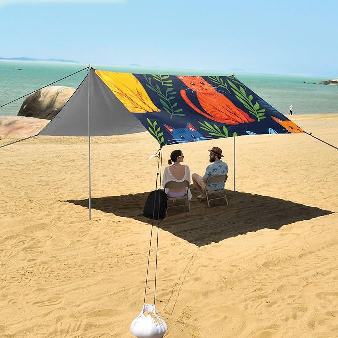 ALAZA Tile Pattern Cat Color Tile Pattern Beach Tent Sun Shelter Portable Canopy Sunshade for Outdoor Camping Picnics Backyard Fun 10x9 ft