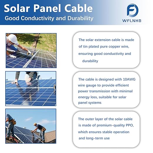 WFLNHB 15FT 10AWG Black + Red 10 Gauge Solar Panel Extension Cable Wire with Female and Male Connector Solar Connector