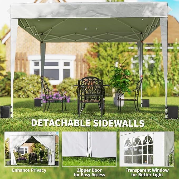 Outsunny 10 x 10 ft Pop Up Canopy Tent with Sidewalls UPF50+ Outdoor Portable Instant Canopy Shelter with Carry Bag Sandbags Adjustable Height for Parties Events Camping White