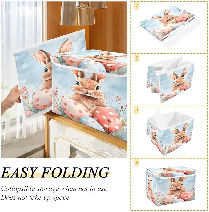 senya Easter Baskets Collapsible Storage Bins with Lids Easter Rabbit Bunny K Storage Boxes Clothes Baskets for Organizing
