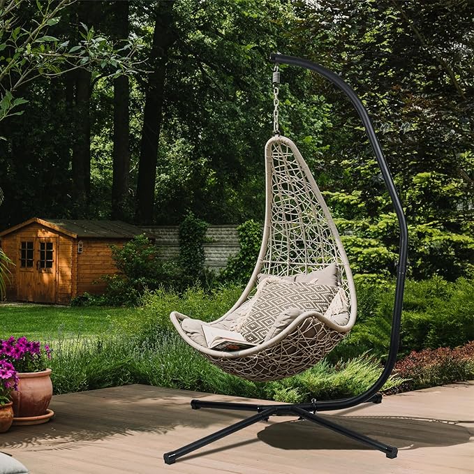 Masyardi Hammock Chair Stand Only Heavy Duty Steel C-Stand with Spring Hook Max Load 300lbs for Indoor Outdoor Black