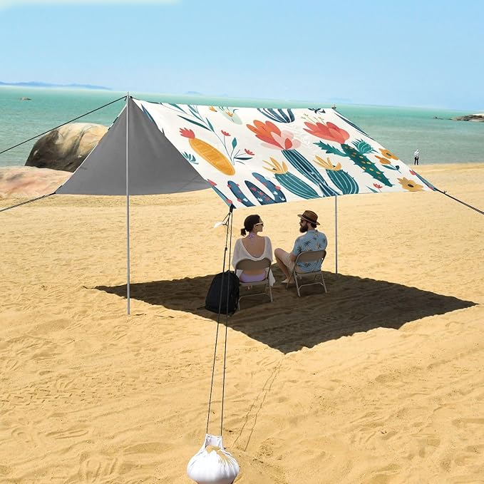 ALAZA Cacti Succulents Floral Seamless Beach Tent Sun Shelter Portable Canopy Sunshade for Outdoor Camping Picnics Backyard Fun 10x9 ft