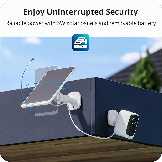 5W Solar Panel(Compatible with Safemo Cameras Only) for Outdoor Surveillance and Camera Charging Continuous Power Supply Adjustable Angle for Maximizing Solar Power Output