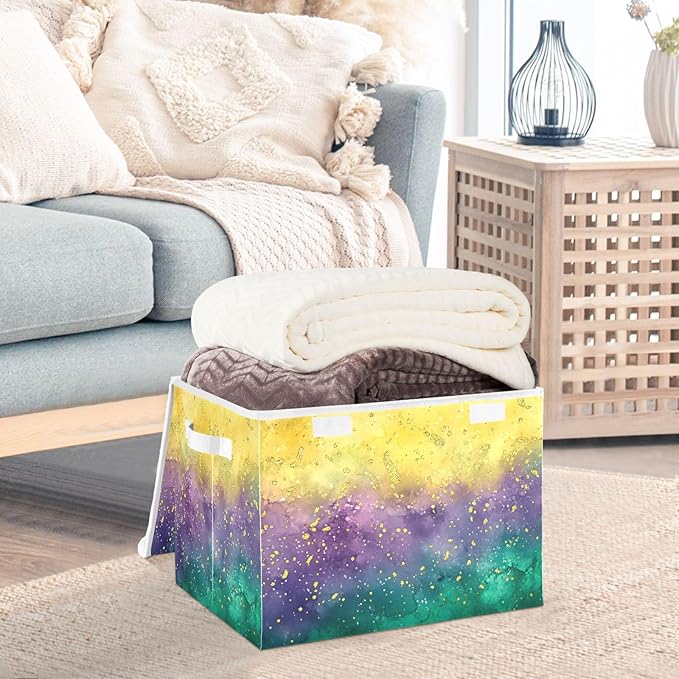 Mardi Gras Background Fabric Storage Bins with Lids and HandleFoldable Storage Bins with LidsCloset Organizers for Clothes Storage Room Organization Office Storage Chest Organizer