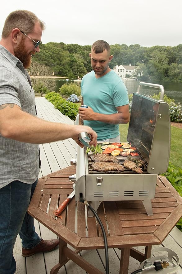 Cuisinart Chef's Style Tabletop Portable Propane Grill 20000 BTU Stainless Steel 2-Burner Outdoor Gas Grill for Camping Tailgates BBQ Hassle-Free Setup Twist-Start Ignition CGG-306