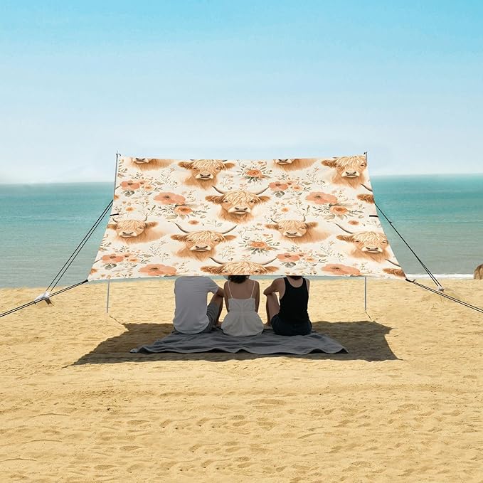 ALAZA Cattle Flower Pattern Beach Tent Sun Shelter Portable Canopy Sunshade for Outdoor Camping Picnics Backyard Fun 10x9 ft