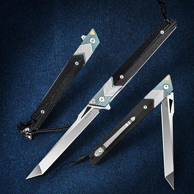 Folding Knife with Clip 14C28N Steel Tanto Blade Non-slip Titanium Alloy Handle Lightweight EDC Gentleman's Pocket Knife with Sheath for Belt