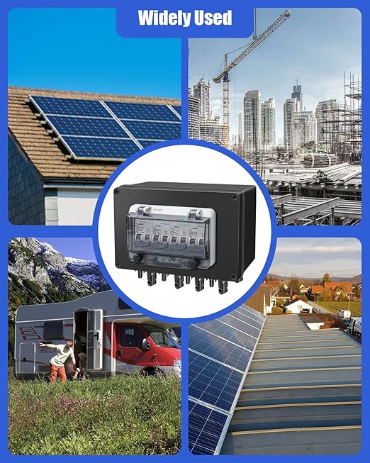 Solar Panel Disconnect Switch 4 String 32 Amp DC Circuit Breaker Box Waterproof IP67 Solar Combiner Box with MC4 Connectors for Grid-Connected and Off-Grid Systems 4 in 4 Out
