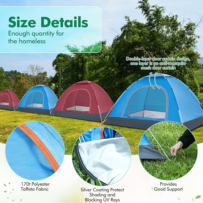Woanger 10/16 Pack Bulk 2 Person Camping Tents for Homeless Lightweight Tent with Rain Fly and Carrying Bag Waterproof Windproof Setup Pop Up for Camping Backpacking Donation